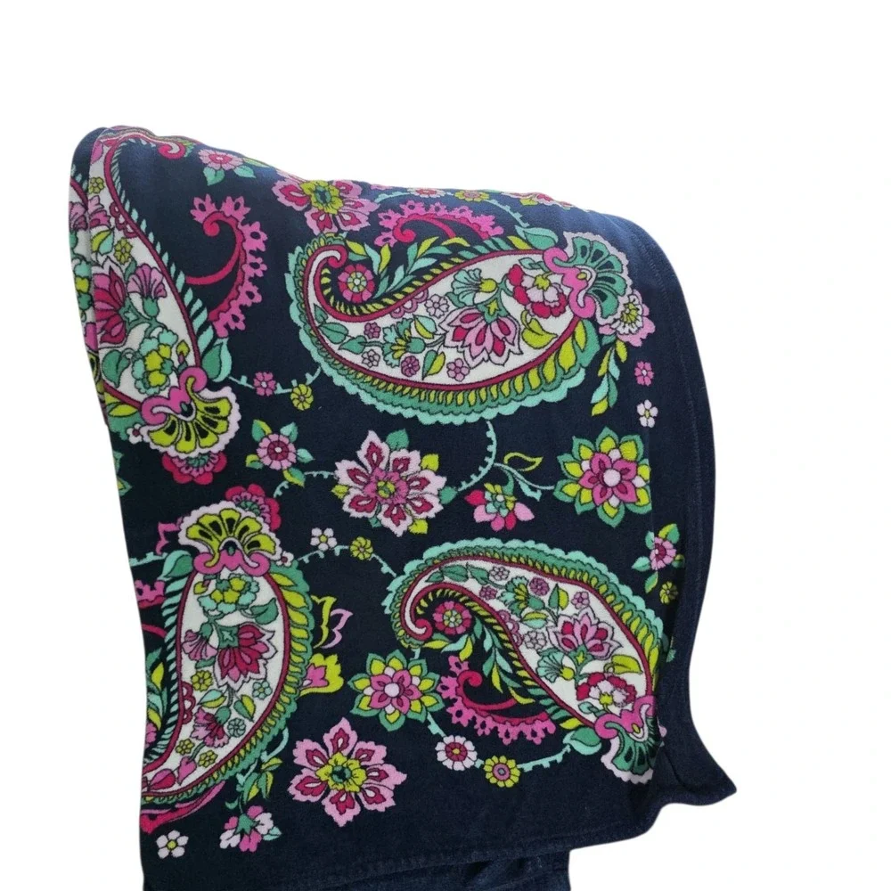 Vera Bradley Petal Paisley Fleece Throw Blanket Navy Pink Floral 80x50